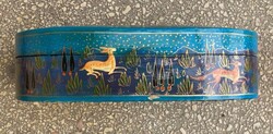 Vintage kashmiri festett doboz erdei állatokkal 25X12X7 cm
