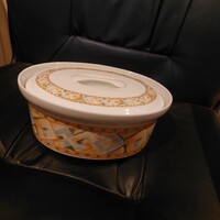 PORCELÁN SÜTŐTÁL FEDŐVEL, FONOTT KOSÁRRAL