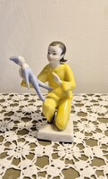 Hollóházi art deco babázó kislány- kislány bohóccal