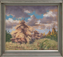 Sztelek Norbert (1884-1956): Tájkép szénaboglyákkal
