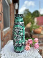 Gyönyörű retro Erdélyi csurgatott váza türkisz  Gyűjtői darab mid-century modern  lakásdekoráció
