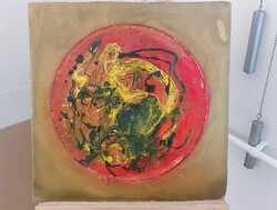 (K) Absztrakt festmény (Burai?) 53x53 cm paszpartuval