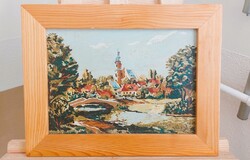 (NBL1) Szép kis város falu festmény 42x32 cm kerettel