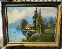 Antik tájkép, restaurált 100 évesnél öregebb! Osztrák, Alpesi, Tátra, tengerszem, lírikus tájkép.