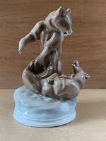 BIRKOZÓ MEDVÉK - MARKUP BÉLA ZSOLNAY PORCELÁN ÁLLAT SZOBOR 30 CM