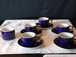 Vastag porcelán  kávéscsészék 6 db egyiknek az alja hiányzik. Nagyon szép kék