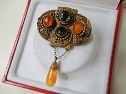 Antik Art Nouveau réz bross csiszolt ékkövekkel