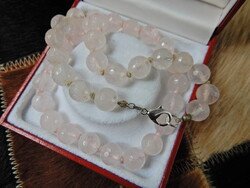 Régi fazettált rózsakvarc gyöngysor kapoccsal