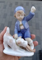 Greiner és Herda porcelán kisfiú kutyussal