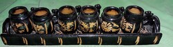 RETRO MÁZAS TERRAKOTTA kerámia dísz pálinkás kínálókészlet 25 X 5 cm a mini korsók 6 cm