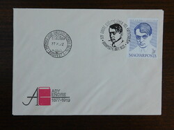 FDC 1977. Ady Endre / Ady-fej alkalmi bélyegzéssel