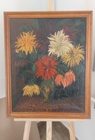 Szignózott virágcsendélet festmény  61x75 cm kerettel