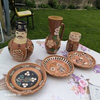 Mázas kerámia Miska kancsó, Kancsó, falidísz, 3 db tányér eladó!