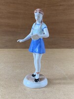 KOTTÁT OLVASÓ ÉNEKLŐ LÁNY, FESTETT HOLLÓHÁZI RETRO PORCELÁN SZOBOR, FIGURA 16.5 CM