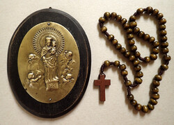 Régi Pilari Boldogságos Szűz Virgen del Pilar réz vallási egyházi fali kép plakett ikon oltár olvasó