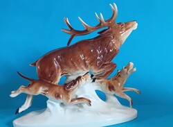 Német porcelán , Grafenthal Carl Scheidig : szarvast üző vadászkutyák