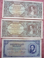 2 db. 100,000 + 1 db. 1,000000 pengő 1945
