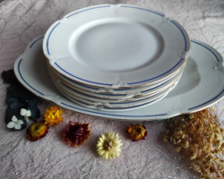 Régi Drasche porcelán tányérkészlet kínálótállal kék - arany díszítéssel