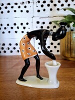 Hollóházi art deco porcelán néger nő