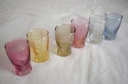 Retro színes üveg pohár készlet 6db stampedli , rövid ital kb 4cl