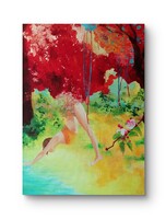 Egyensúly olajfestmény, 50x70 cm, olaj-vászon, természet, jóga, egyensúly, belső kert, modern, nő