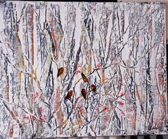 "TÉLI MADÁRKÁK"festmény 40 x 50 cm farostlemezen