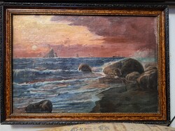 1916-AJVAZOVSZKIJ követóje-FEKETE TENGERI TÁJ-cirill szignó,évszám-53x38 cm