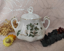 Ritka MZ Altrohlau Austria porcelán cukortartó zöld virágos díszítéssel