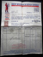 Régi díszes italos számla (Gr. Keglevich -féle brandy, 1942) Szép állapotban, illetékkel