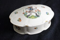 Drasche porcelán bonbonier ,  népi minta , Budapest 13,5 x 9,5 x 5,5 cm