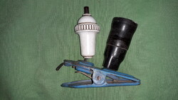 Antik különleges és ritka lemezáru csiptethető autós lámpa, szivartöltő zsinór nélkül 10 x 10 cm