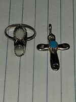 Gyönyörü Vintage Navajo 925 sterling ezüst gyürü és medál