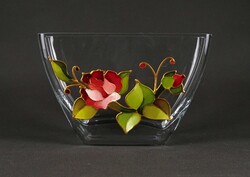 1V778 Régi szögletes alakú, festett üveg design váza, virágváza 12 cm