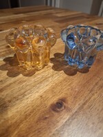 Reims üveg gyertyatartó, sárga és kék színben