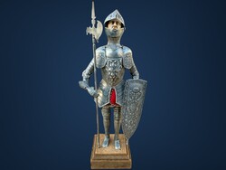 Középkori lovag - régi vintage figura - fém szobor, páncél, alabárd, sisak, pajzs, fegyver dekoráció
