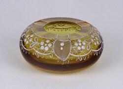1V753 Old Paradi Amber-Yellow Painted Glass Ashtray 10.5 cm