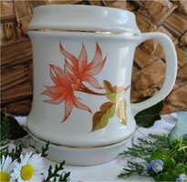 Hollóházi porcelán virágos bögre korsó