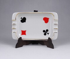 1V867 Hollóházi francia kártya mintás porcelán hamutál