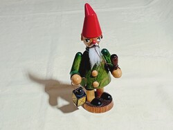 Fa figura dohányzó férfi gnóm törpe lámpával - Erzgebirg - retro