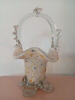 Gyönyörű mid century hibátlan színezett fújt üveg kosár 20 cm