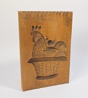 Régi/vintage faragott, mézeskalács ütőfa - kotlós csibével