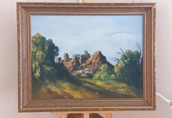 Márton József (Májó) tájkép várrommal Zichy Galériás 94x72 cm kerettel