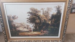 Szignózott Paul László tájkép - életkép festmény 110x80 cm kerettel