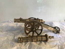 ÁGYÚ - 2 db ! - SÁRGARÉZ - NEM SPIÁTER ! - 26 x 9 x 8 cm - 16  cm ANTIK - OSZTRÁK - TÖMÖR - HIBÁTLAN