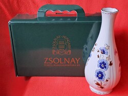 Vitrinből! Zsolnay búzavirág mintás váza gyári dobozzal