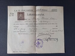 A m.kir. állami rendőrség debreceni kapitánysága által kiállított Lakásbizonylat 1930-ban