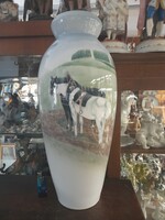Alt Német Eichwald Bloch & Co 1918-1939,Szántó Lovak,Kézi Festett Porcelán Váza.50 cm.