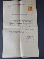 Antik Erkölcsi Bizonyítvány 1923-ból, Szombathelyről 1000 koronás illetékbélyeggel