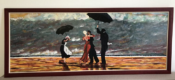 Jack Vettriano: Éneklő komornyik után. 161x66 cm, olaj faroston