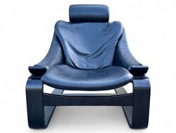 1970s NELO Sweden “Kroken” Lounge bőrfotel “Ake Fribyter design” mid-century vintage skandináv fotel